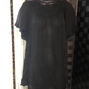 H&M flutter sleeve black sheer lace bohemian boho tunic blouse‎ top Size small